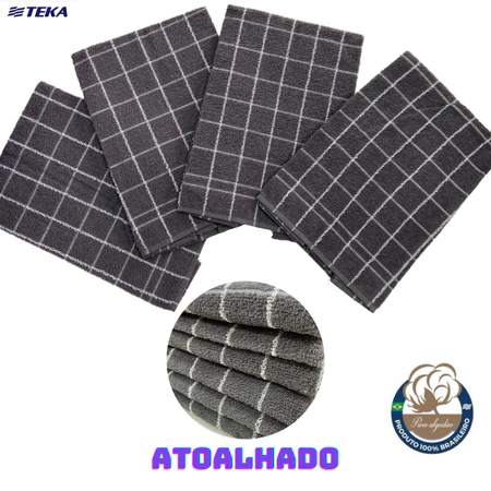 Kit 4 Pano de Prato, Copa Atoalhado Grande Teka Premium Chef Cinza 100% Algodão
