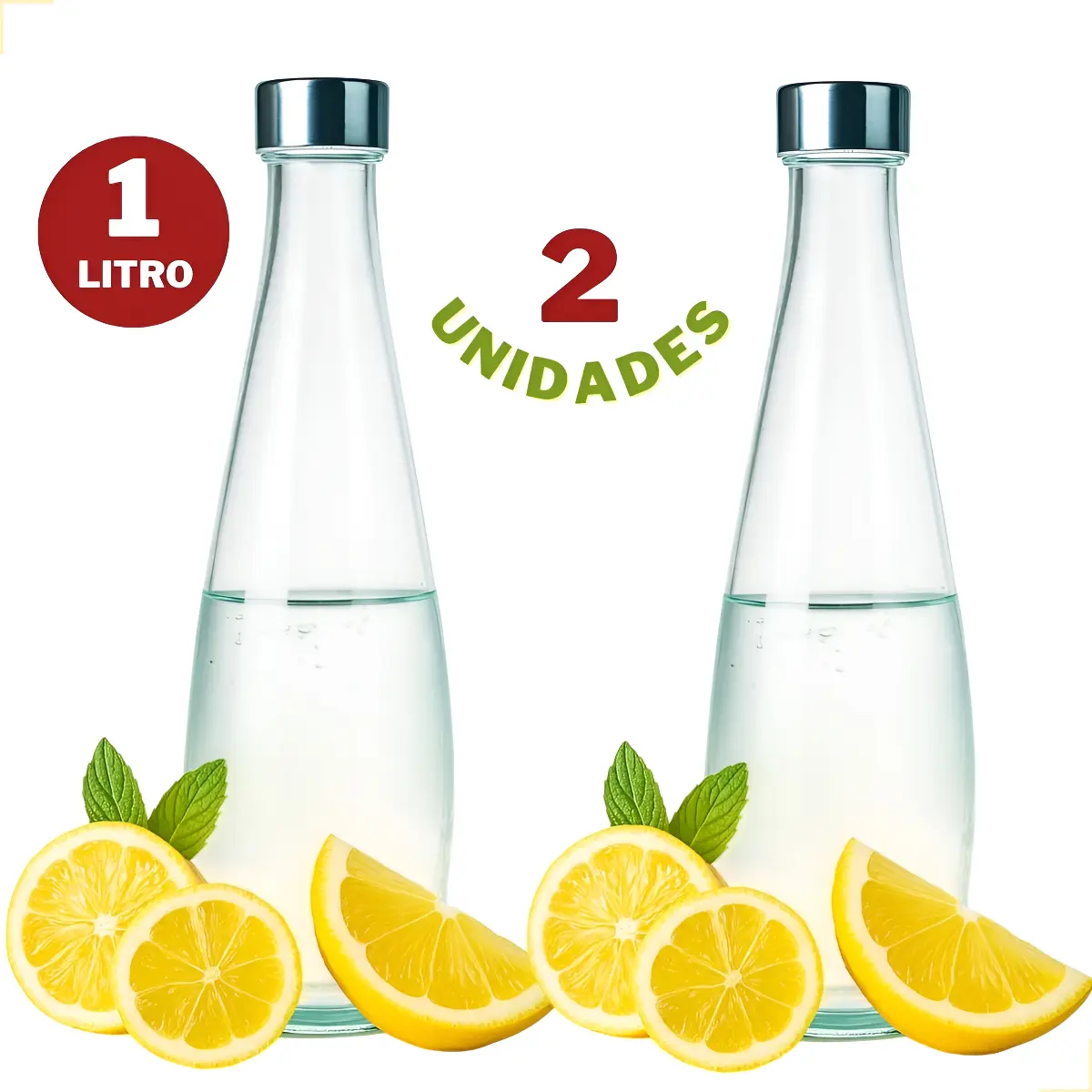 Kit 2 Garrafas De Vidro 1 Litro Tampa Inox