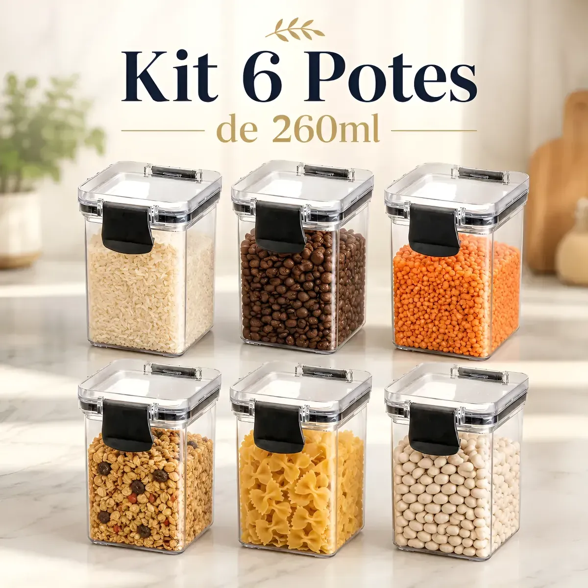 Kit 6 Porta Tempero Pote Hermético 260ml