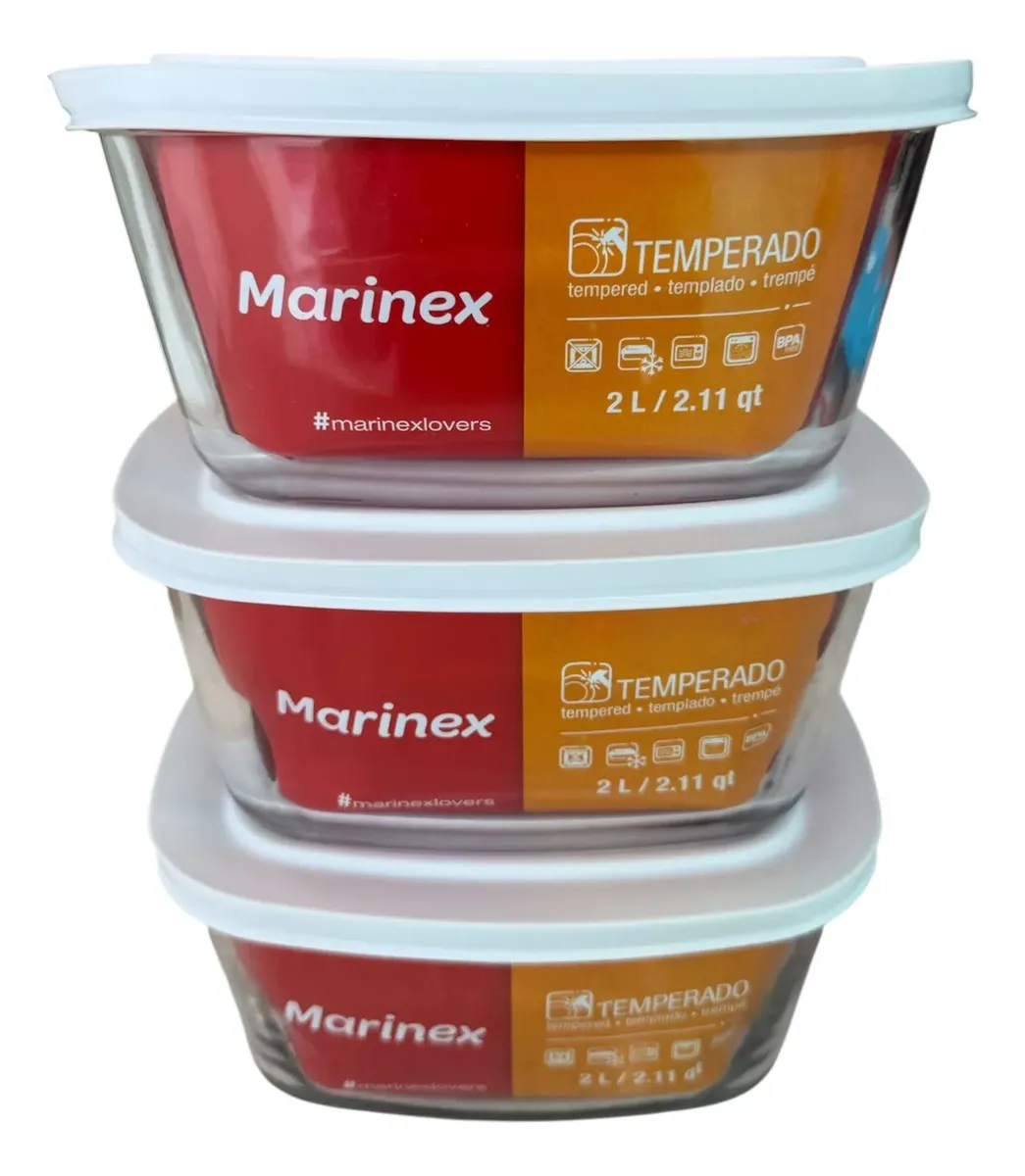 Kit 3 Potes Marinex Facilita 2l Vidro Tampa Hermética
